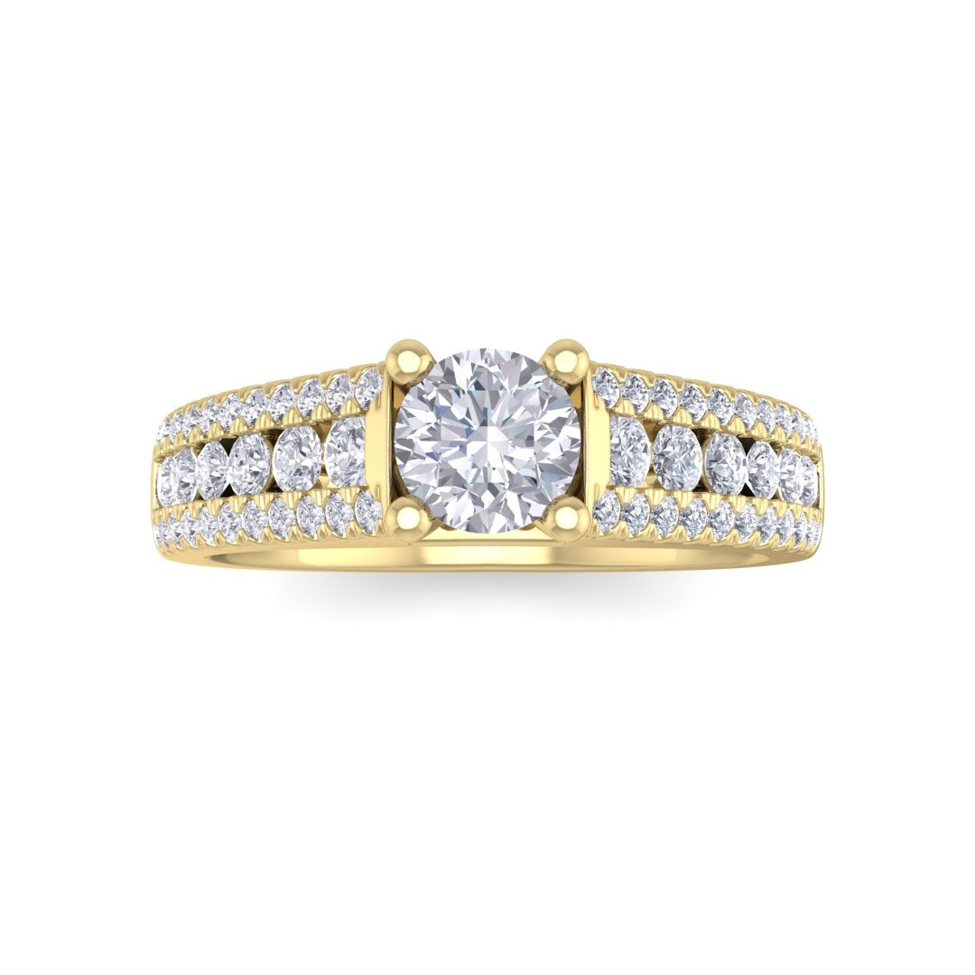 14k Yellow Gold 0.33ct Round Brilliant Diamond Solitaire with Accent Shoulders Engagement Ring 0.83tdw