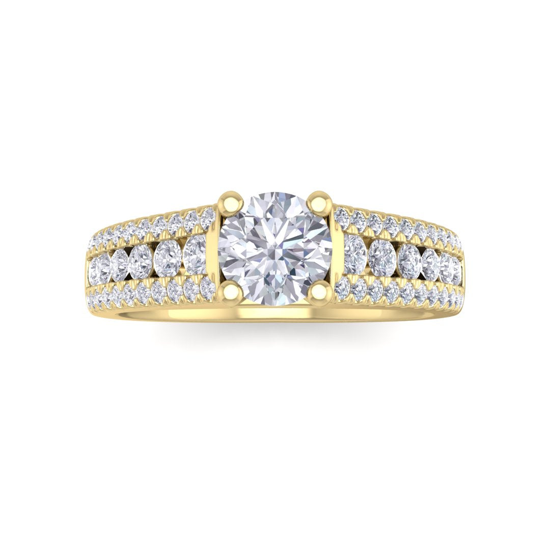 14k Yellow Gold 0.5ct Round Brilliant Diamond Solitaire with Accent Shoulders Engagement Ring 1.0tdw