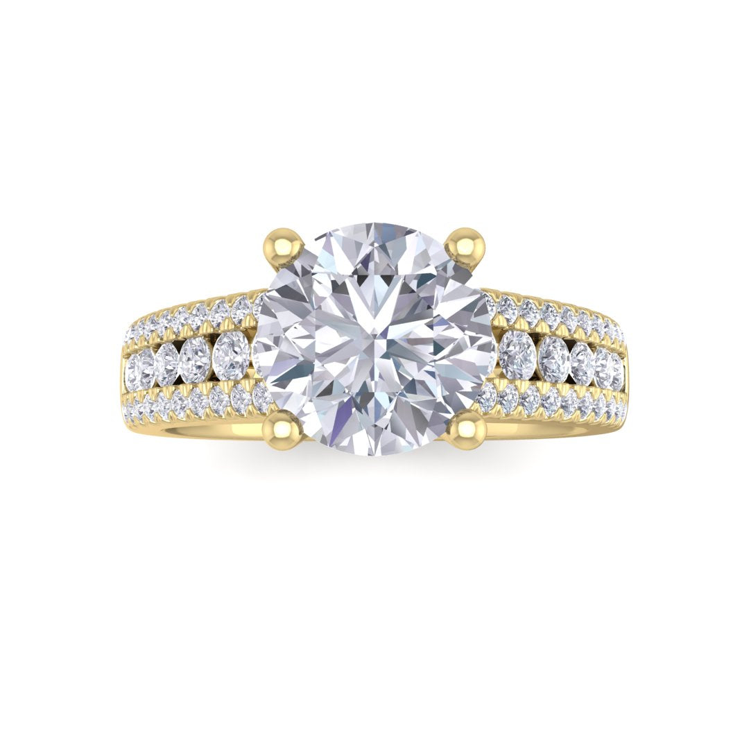 14k Yellow Gold 0.75ct Round Brilliant Diamond Solitaire with Accent Shoulders Engagement Ring 1.25tdw
