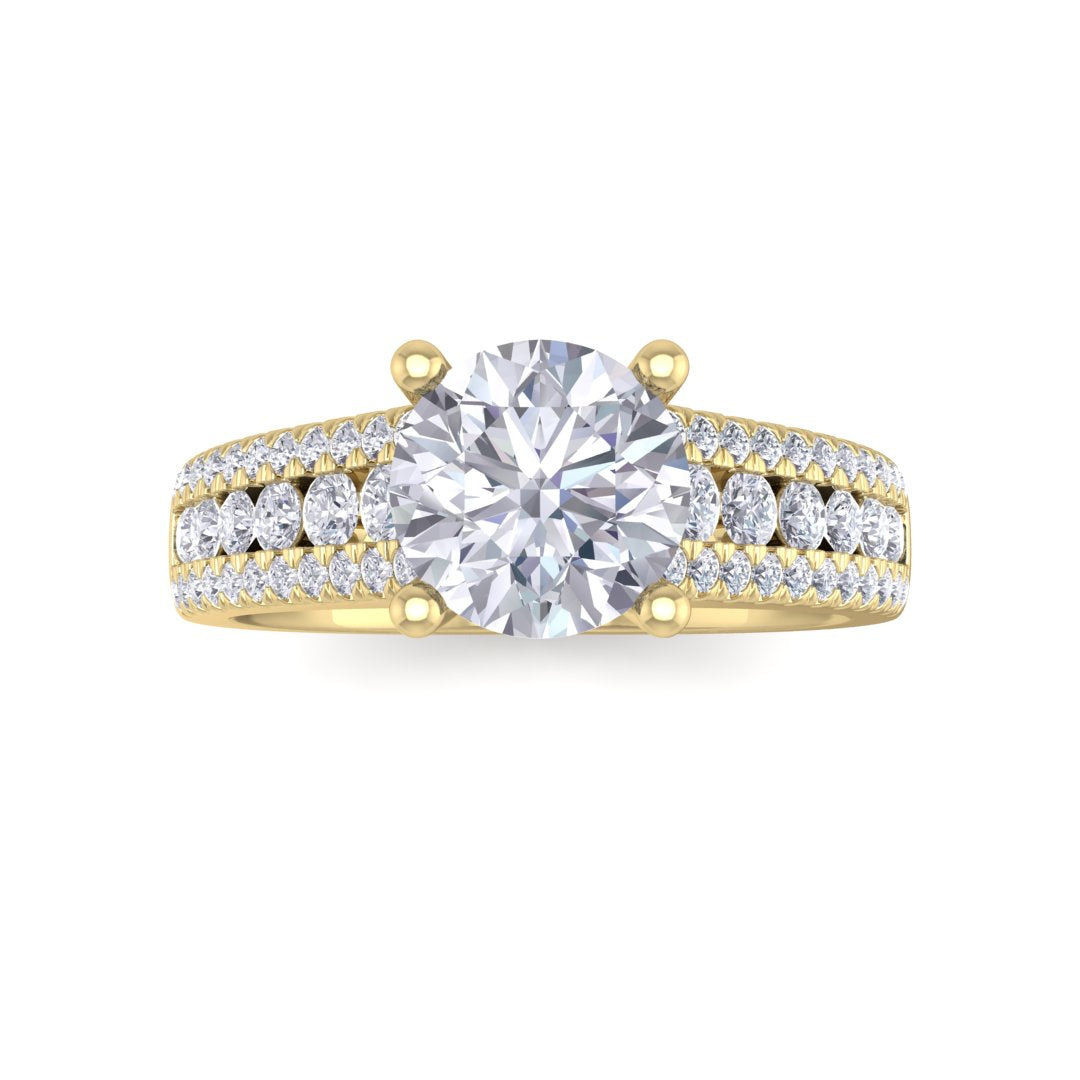 9k Yellow Gold 1.0ct Round Brilliant Lab Diamond Solitaire with Accent Shoulders Engagement Ring 1.5tdw