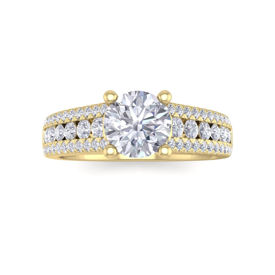 14k Yellow Gold 1.5ct Round Brilliant Lab Diamond Solitaire with Accent Shoulders Engagement Ring 2.0tdw