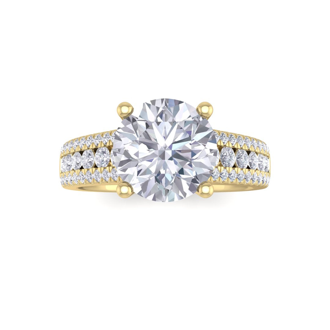 9k Yellow Gold 2.0ct Round Brilliant Diamond Solitaire with Accent Shoulders Engagement Ring 2.5tdw