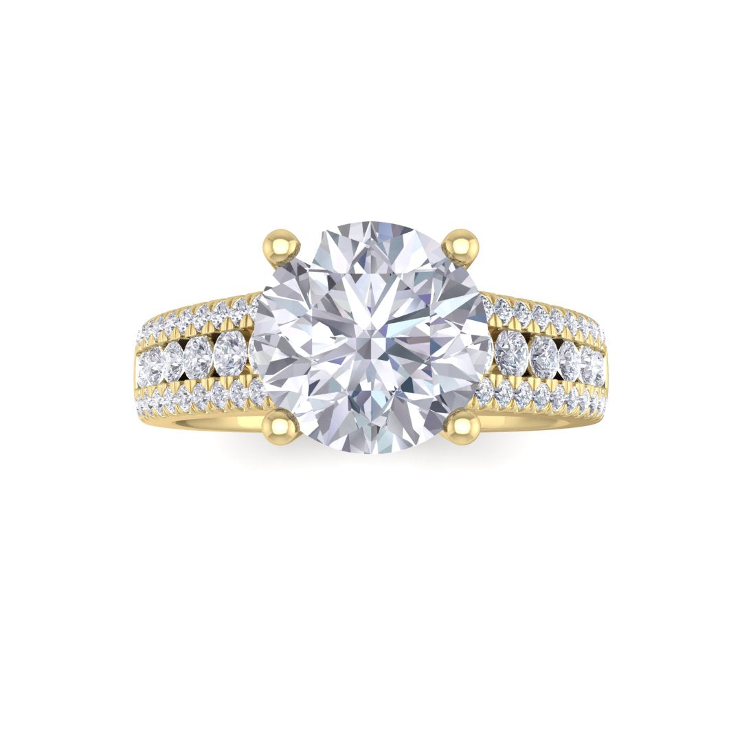 9k Yellow Gold 2.0ct Round Brilliant Lab Diamond Solitaire with Accent Shoulders Engagement Ring 2.5tdw