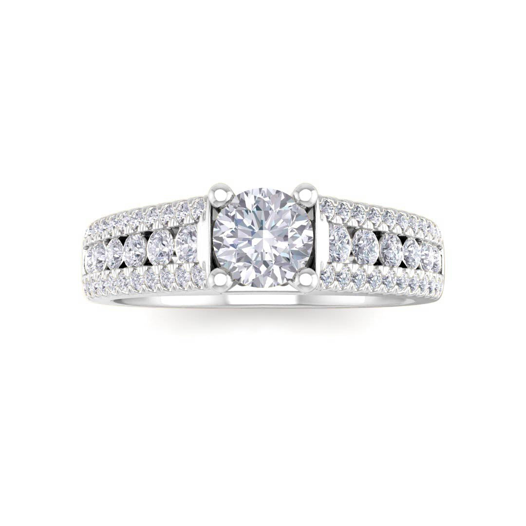 14k White Gold 0.33ct Round Brilliant Diamond Solitaire with Accent Shoulders Engagement Ring 0.83tdw