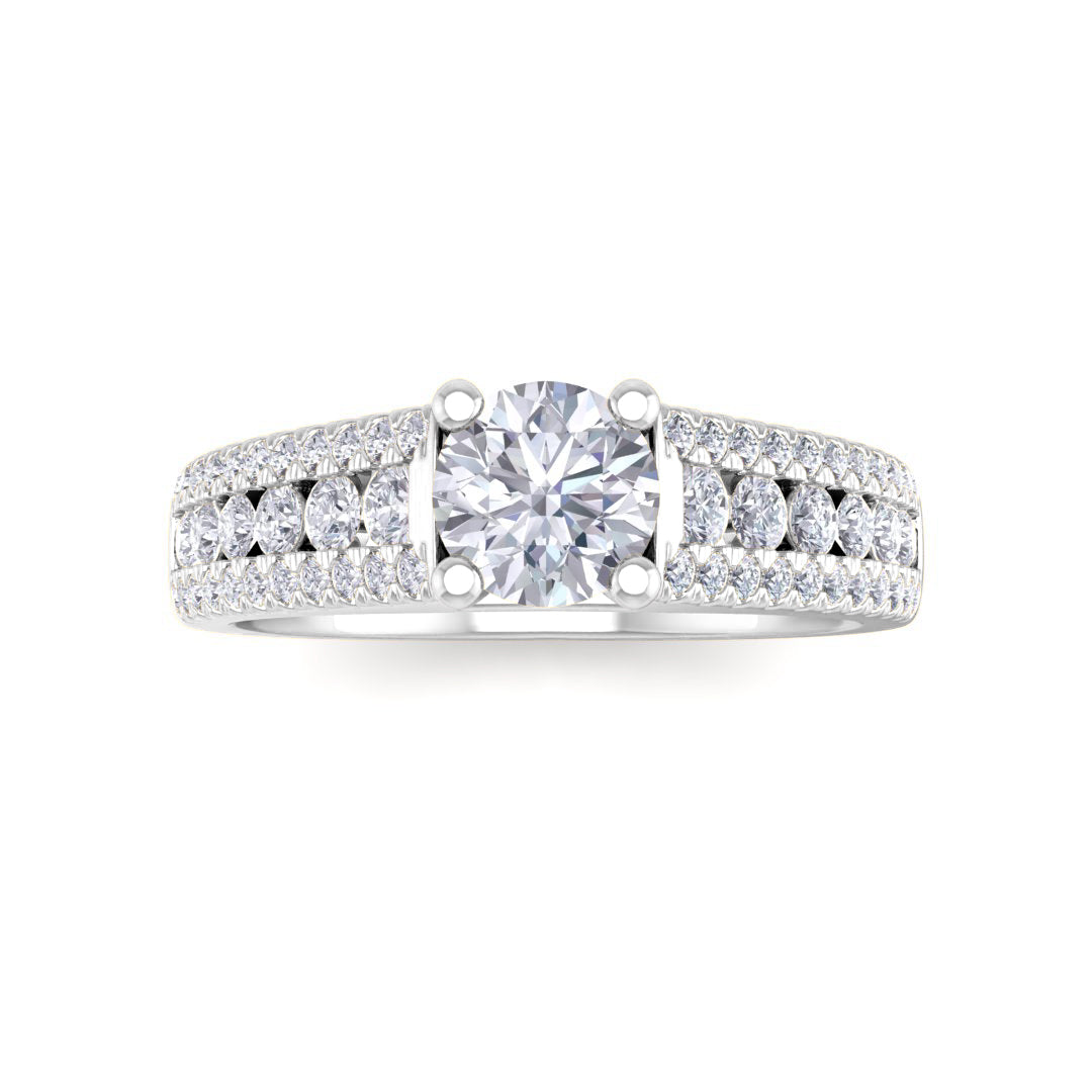 18k White Gold 0.5ct Round Brilliant Diamond Solitaire with Accent Shoulders Engagement Ring 1.0tdw