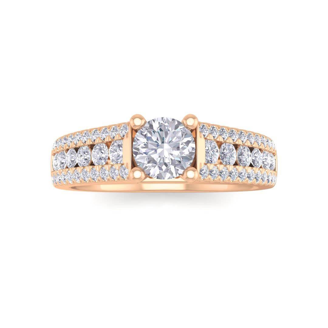 9k Rose Gold 0.33ct Round Brilliant Diamond Solitaire with Accent Shoulders Engagement Ring 0.83tdw