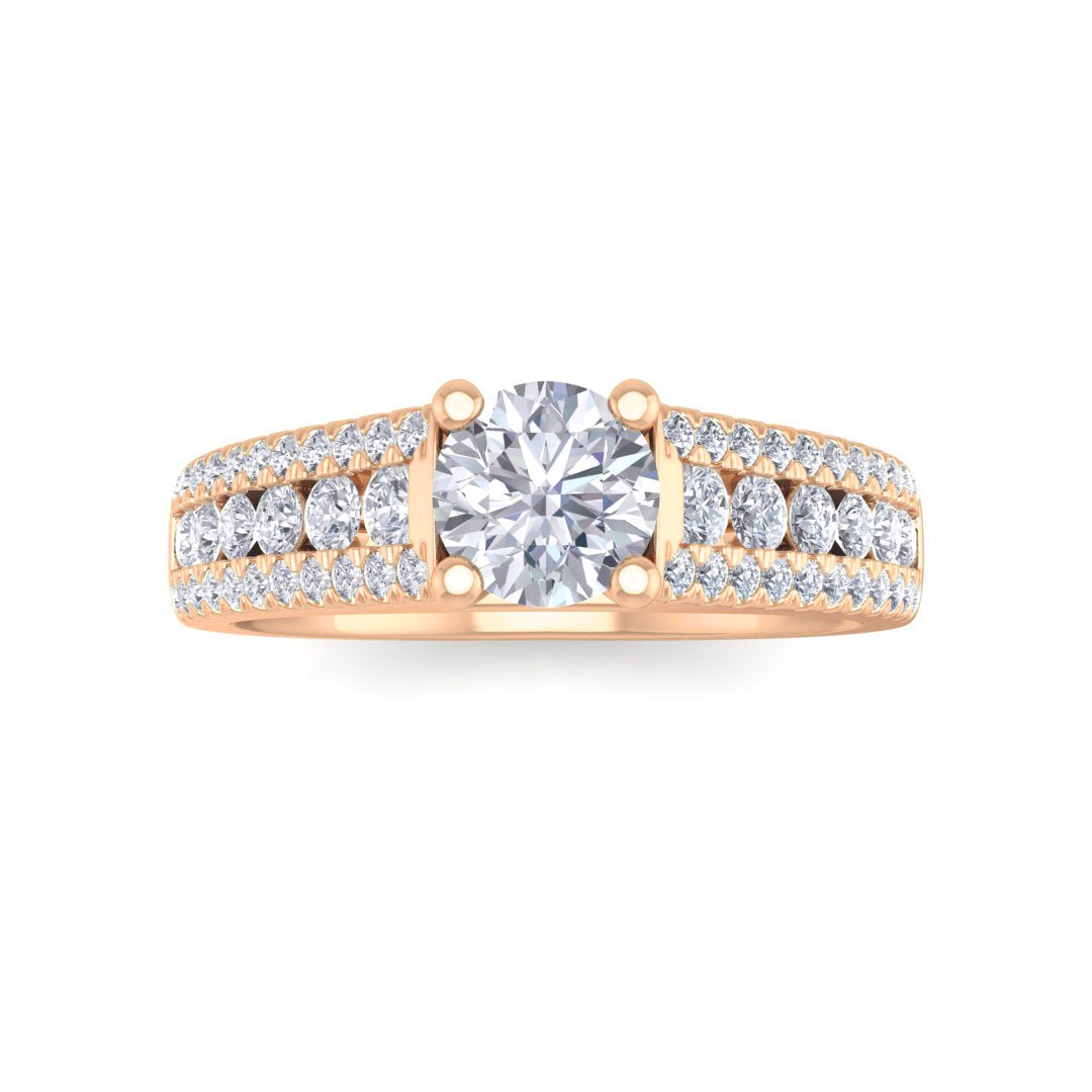 9k Rose Gold 0.5ct Round Brilliant Diamond Solitaire with Accent Shoulders Engagement Ring 1.0tdw