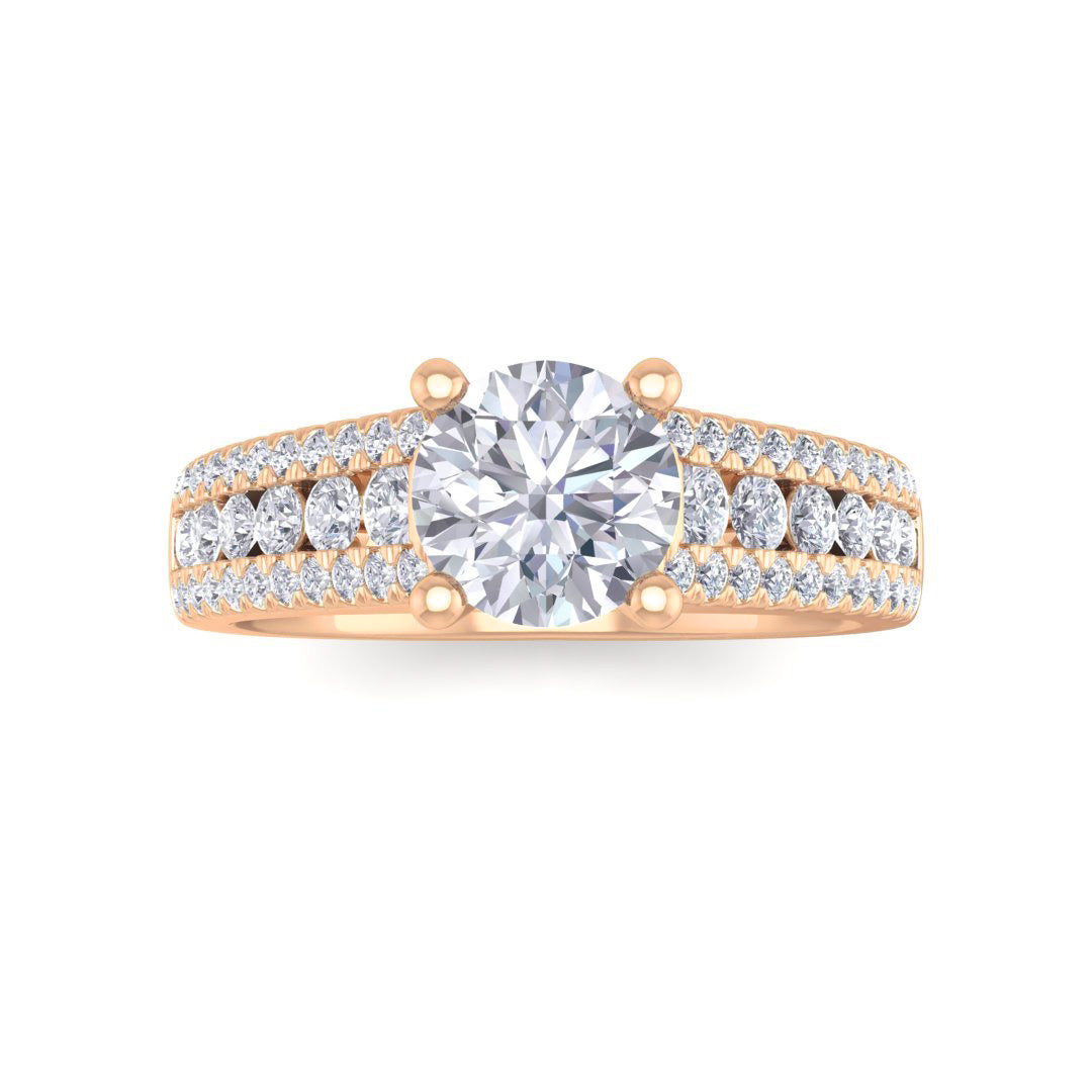 14k Rose Gold 0.75ct Round Brilliant Diamond Solitaire with Accent Shoulders Engagement Ring 1.25tdw