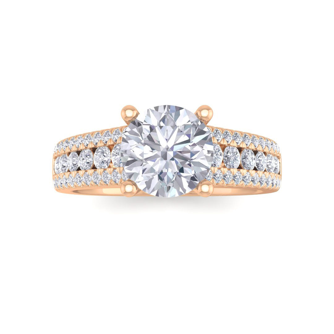 14k Rose Gold 1.0ct Round Brilliant Lab Diamond Solitaire with Accent Shoulders Engagement Ring 1.5tdw