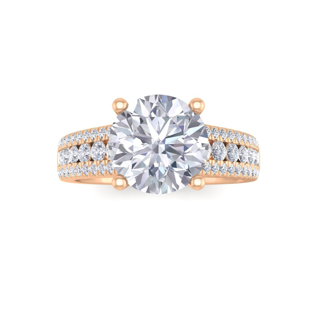 14k Rose Gold 2.0ct Round Brilliant Moissanite Solitaire with Accent Shoulders Engagement Ring 0.5tdw