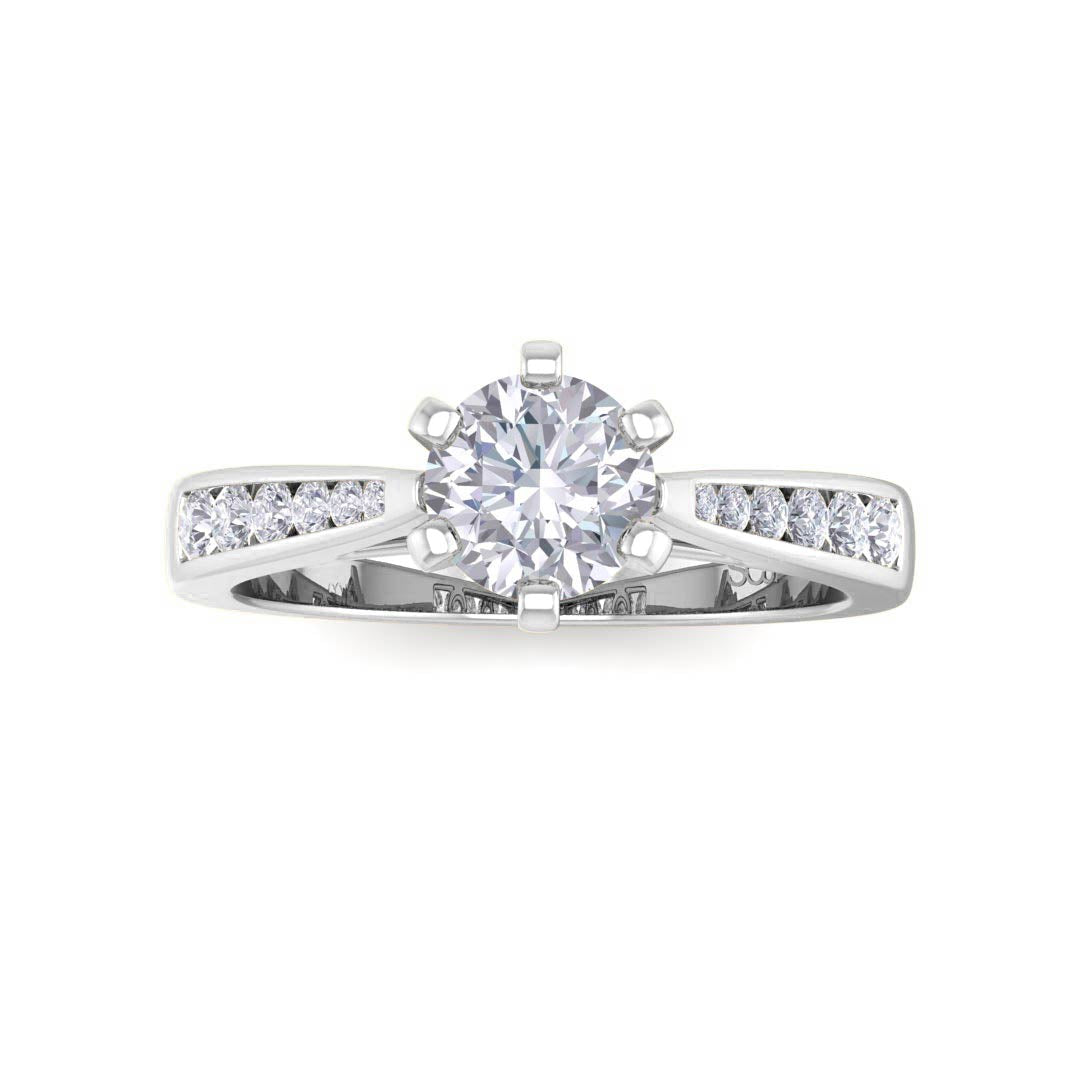 14k White Gold 0.75ct Round Brilliant Diamond Solitaire With Channel Shoulders Engagement Ring 0.95tdw