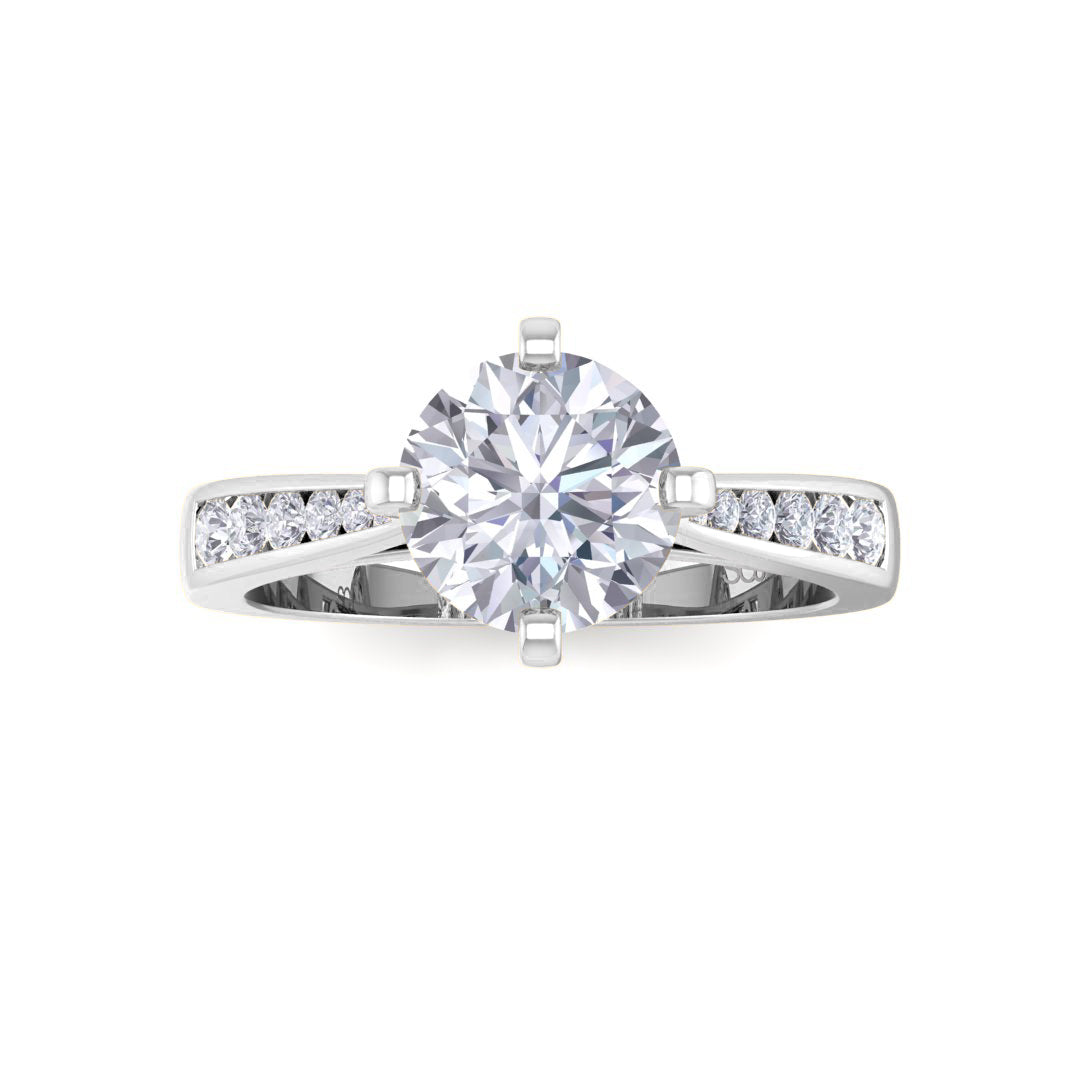 Platinum 1.0ct Round Brilliant Diamond Solitaire With Channel Shoulders Engagement Ring 1.2tdw