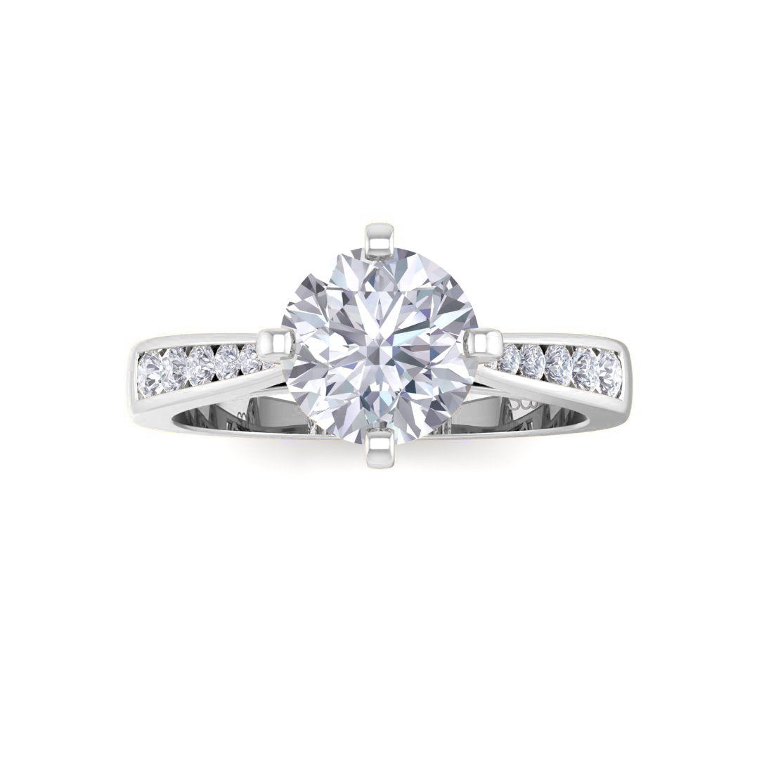 9k White Gold 1.0ct Round Brilliant Diamond Solitaire With Channel Shoulders Engagement Ring 1.2tdw