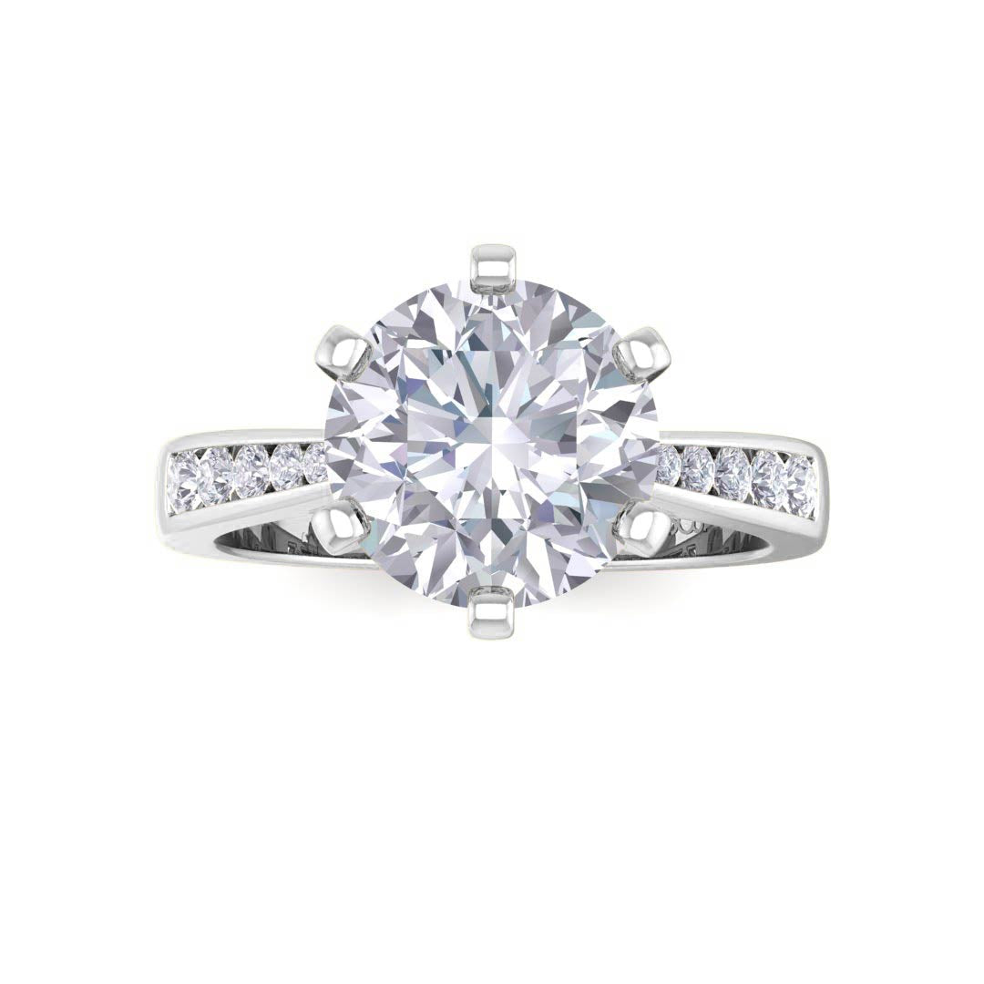 14k White Gold 2.0ct Round Brilliant Diamond Solitaire With Channel Shoulders Engagement Ring 2.2tdw