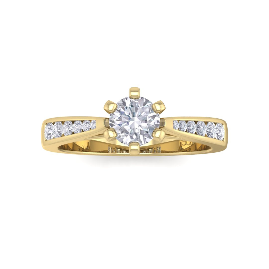 14k Yellow Gold 0.33ct Round Brilliant Diamond Solitaire With Channel Shoulders Engagement Ring 0.53tdw
