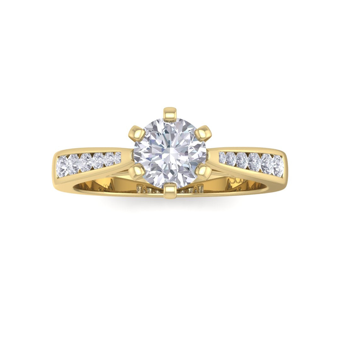 9k Yellow Gold 0.5ct Round Brilliant Diamond Solitaire With Channel Shoulders Engagement Ring 0.7tdw