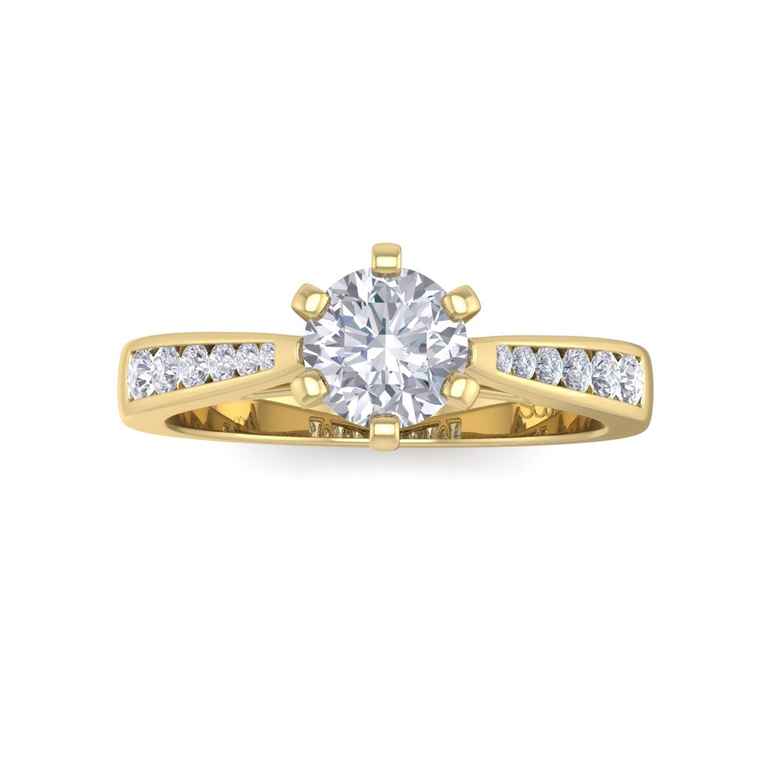 18k Yellow Gold 0.75ct Round Brilliant Diamond Solitaire With Channel Shoulders Engagement Ring 0.95tdw