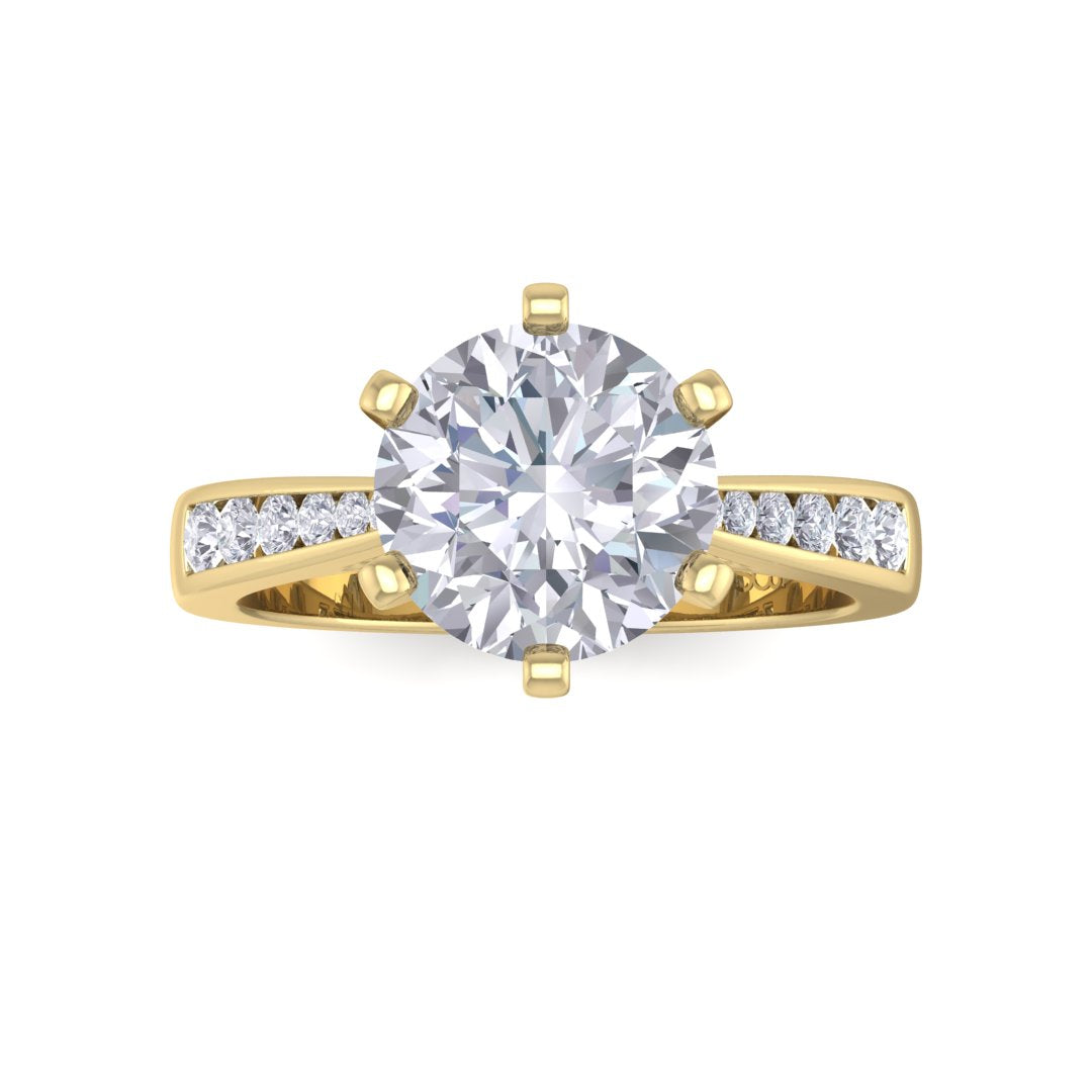 14k Yellow Gold 1.5ct Round Brilliant Diamond Solitaire With Channel Shoulders Engagement Ring 1.7tdw