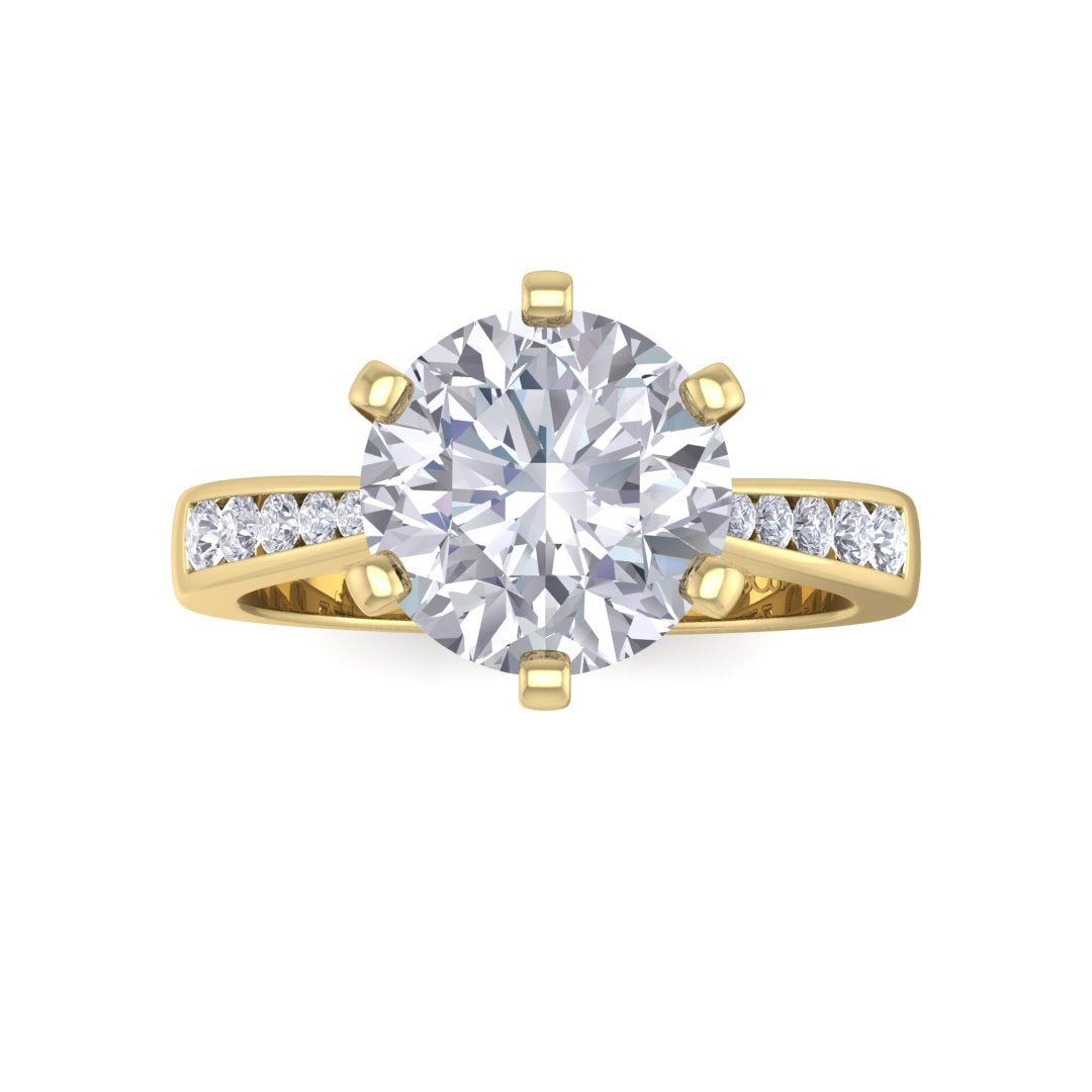 14k Yellow Gold 2.0ct Round Brilliant Diamond Solitaire With Channel Shoulders Engagement Ring 2.2tdw