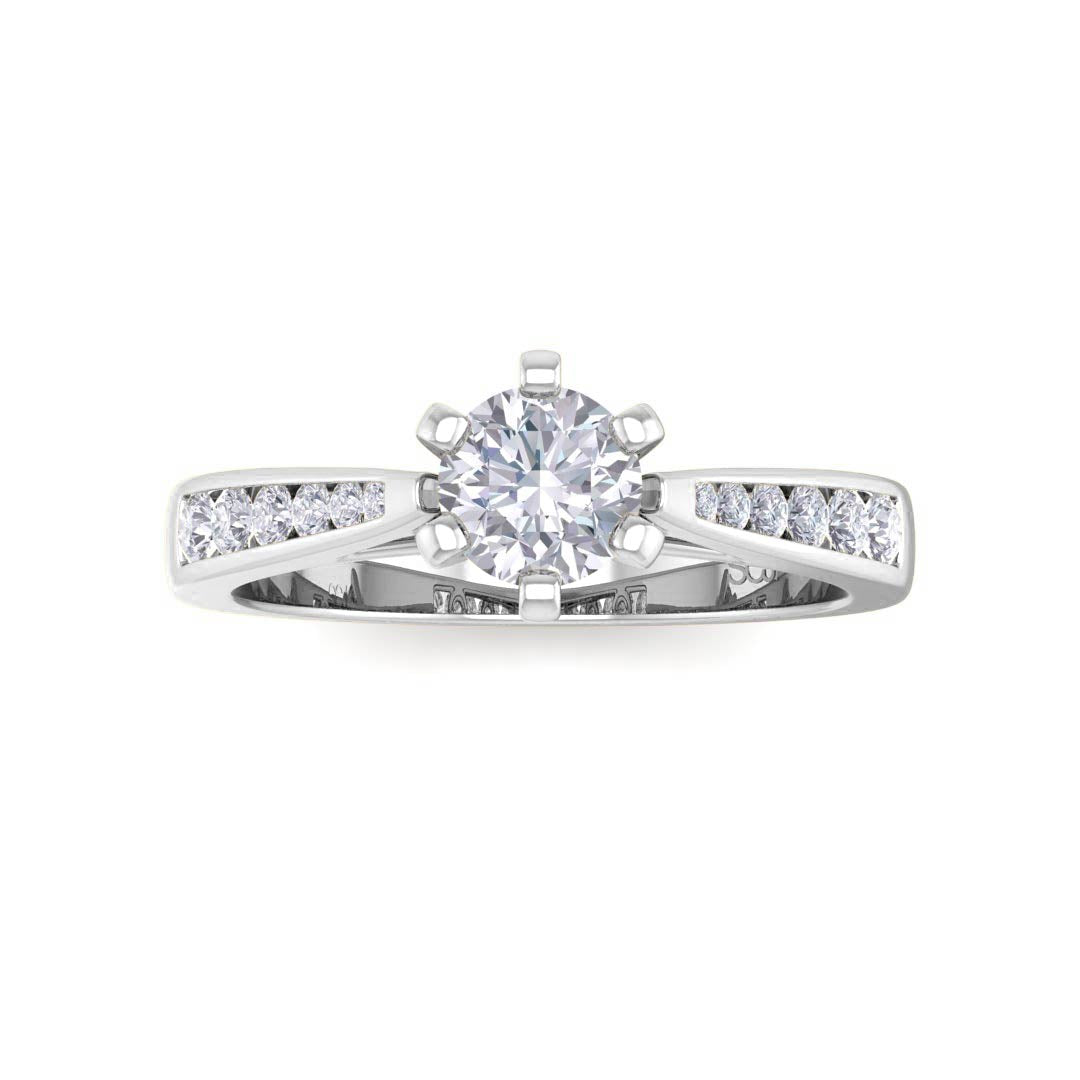18k White Gold 0.33ct Round Brilliant Diamond Solitaire With Channel Shoulders Engagement Ring 0.53tdw