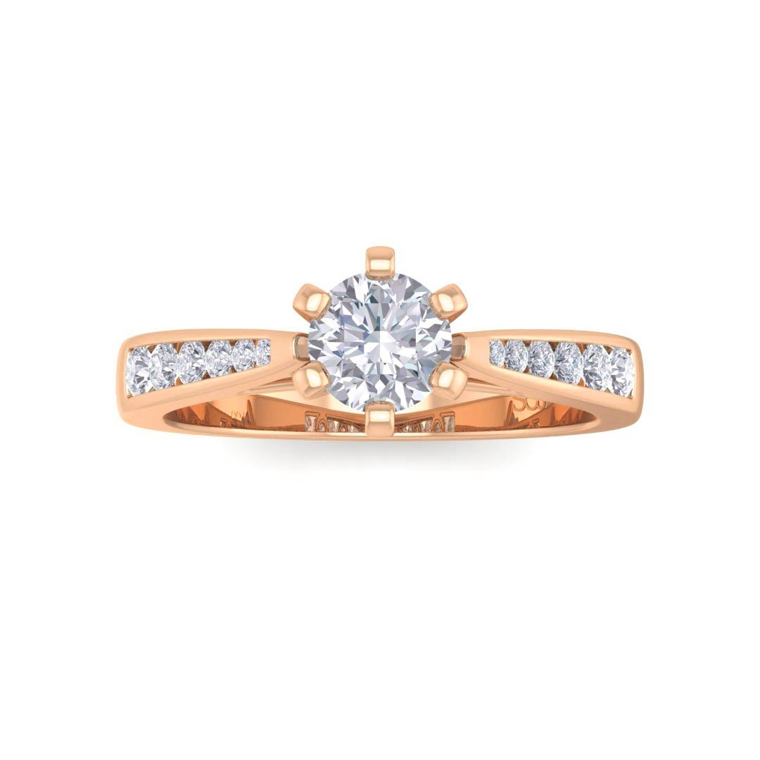 9k Rose Gold 0.33ct Round Brilliant Diamond Solitaire With Channel Shoulders Engagement Ring 0.53tdw