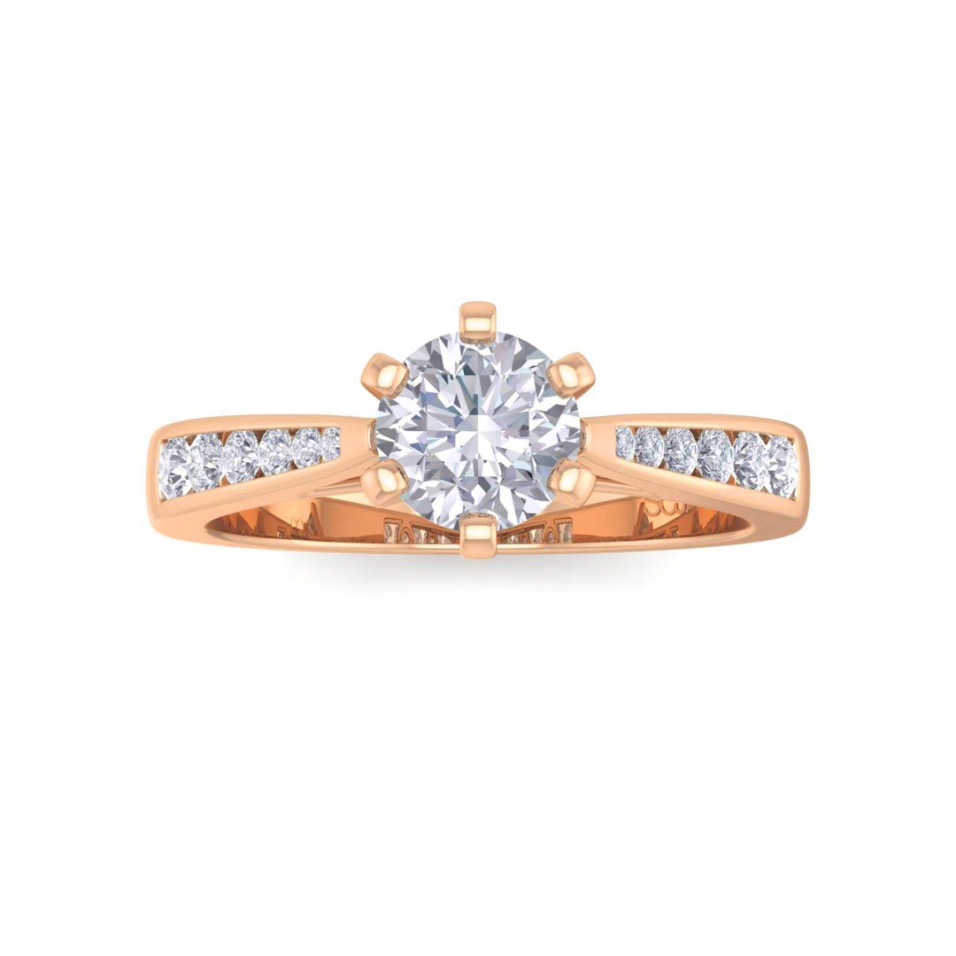 18k Rose Gold 0.5ct Round Brilliant Diamond Solitaire With Channel Shoulders Engagement Ring 0.7tdw