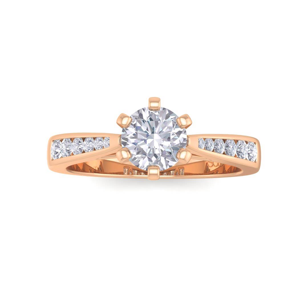 18k Rose Gold 0.75ct Round Brilliant Diamond Solitaire With Channel Shoulders Engagement Ring 0.95tdw