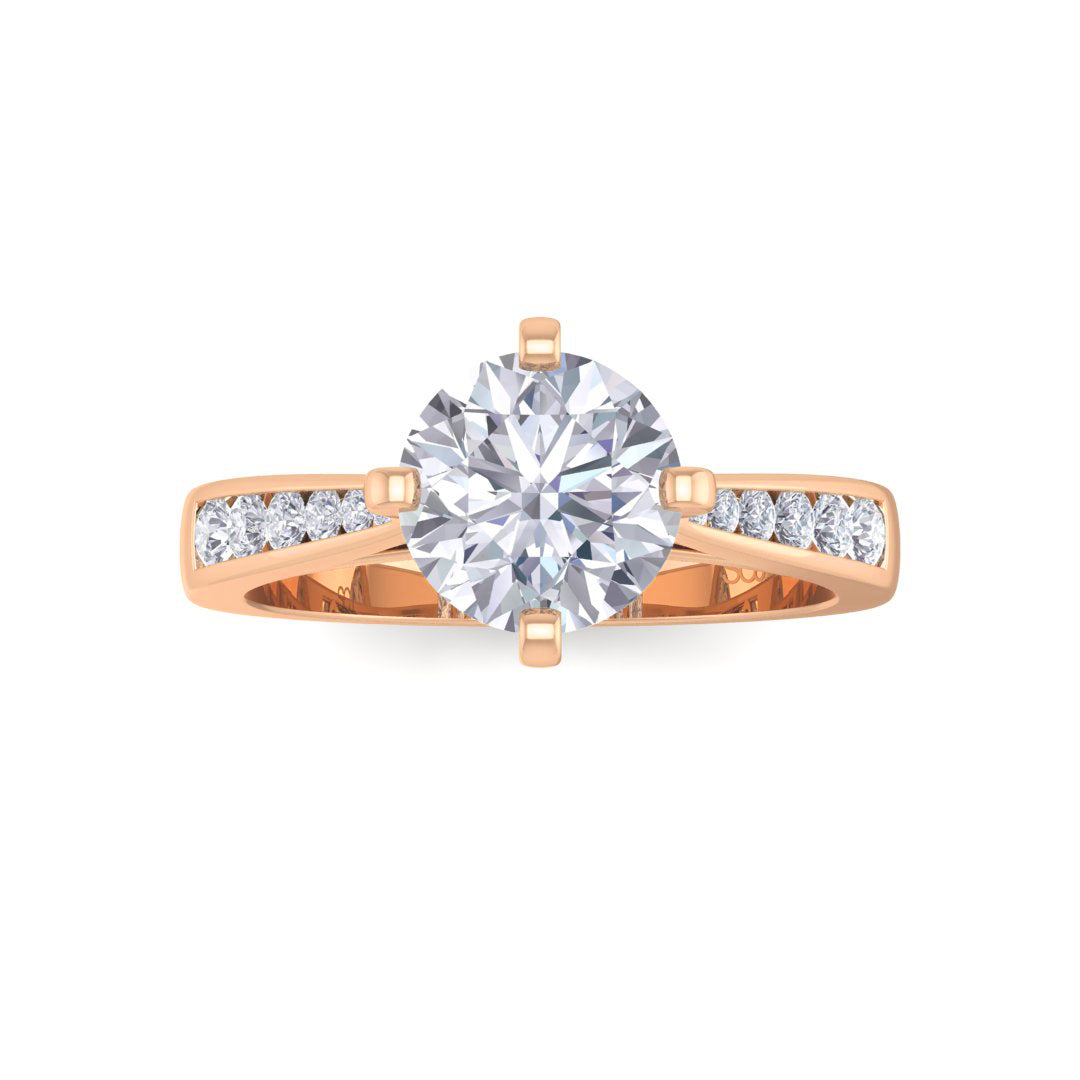 14k Rose Gold 1.0ct Round Brilliant Diamond Solitaire With Channel Shoulders Engagement Ring 1.2tdw