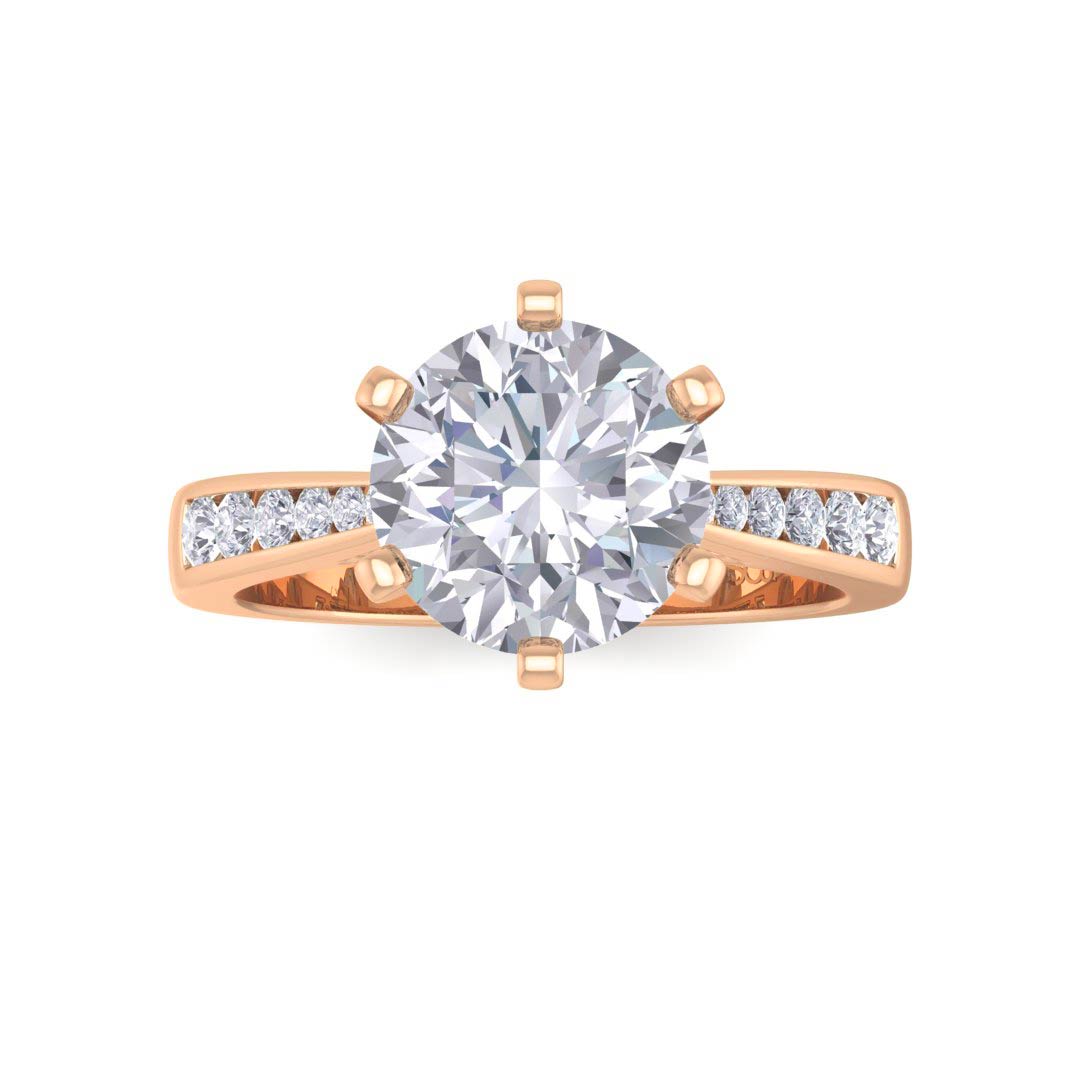 14k Rose Gold 1.5ct Round Brilliant Diamond Solitaire With Channel Shoulders Engagement Ring 1.7tdw