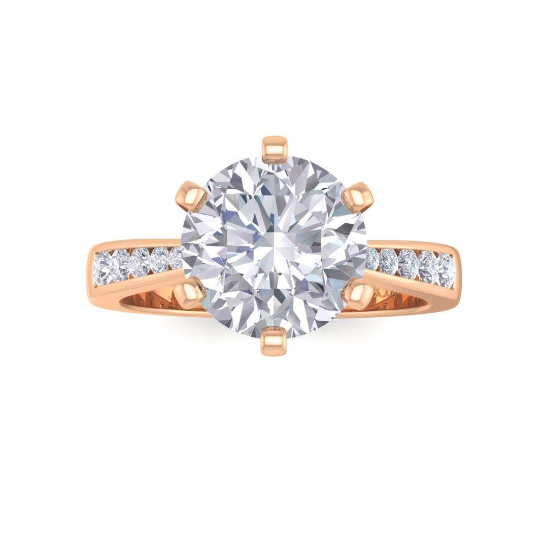 9k Rose Gold 2.0ct Round Brilliant Diamond Solitaire With Channel Shoulders Engagement Ring 2.2tdw