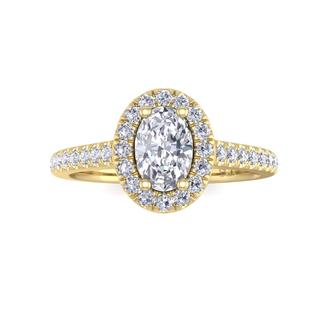 18k Yellow Gold 0.5ct Oval Diamond Halo Engagement Ring 0.79tdw