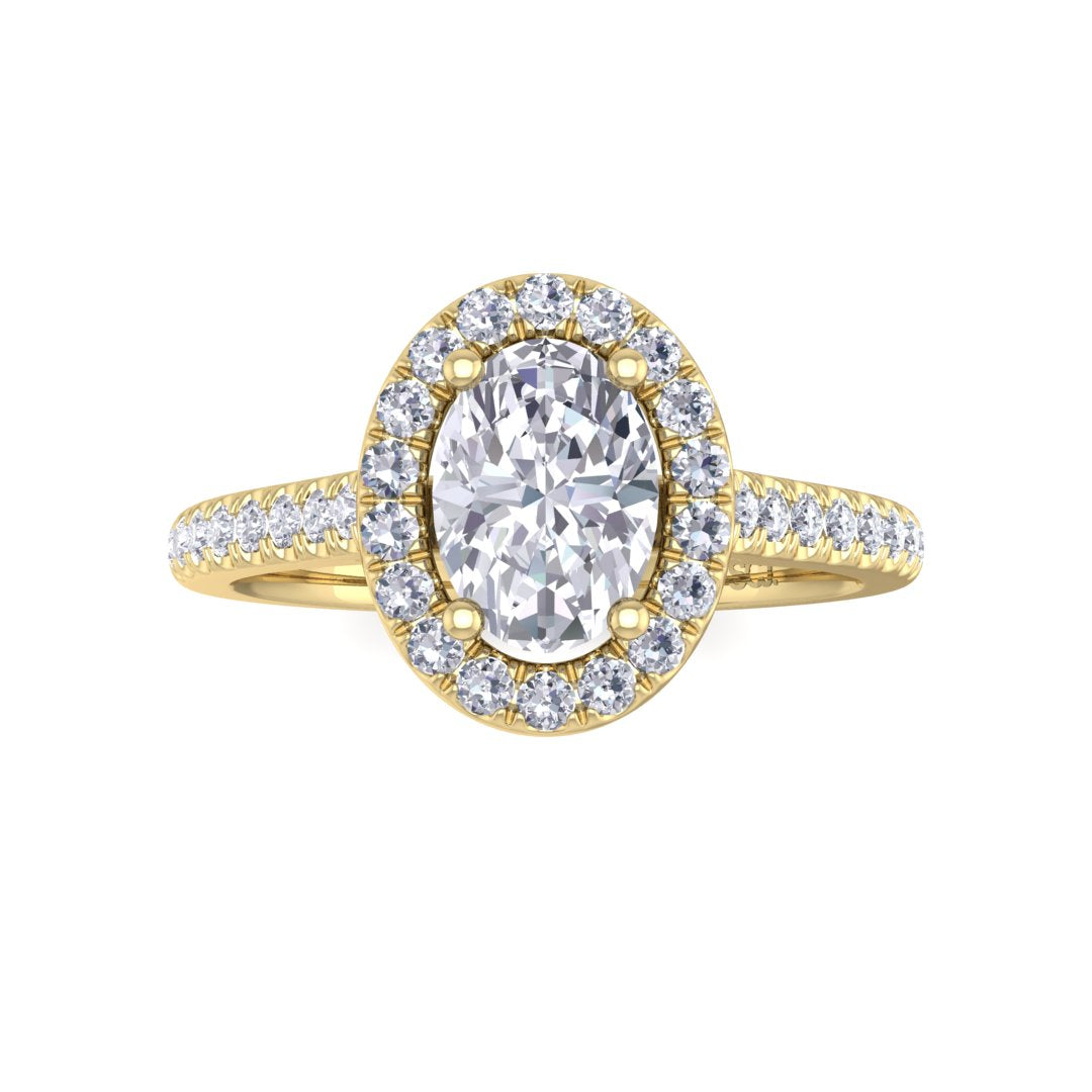9k Yellow Gold 0.75ct Oval Diamond Halo Engagement Ring 1.04tdw