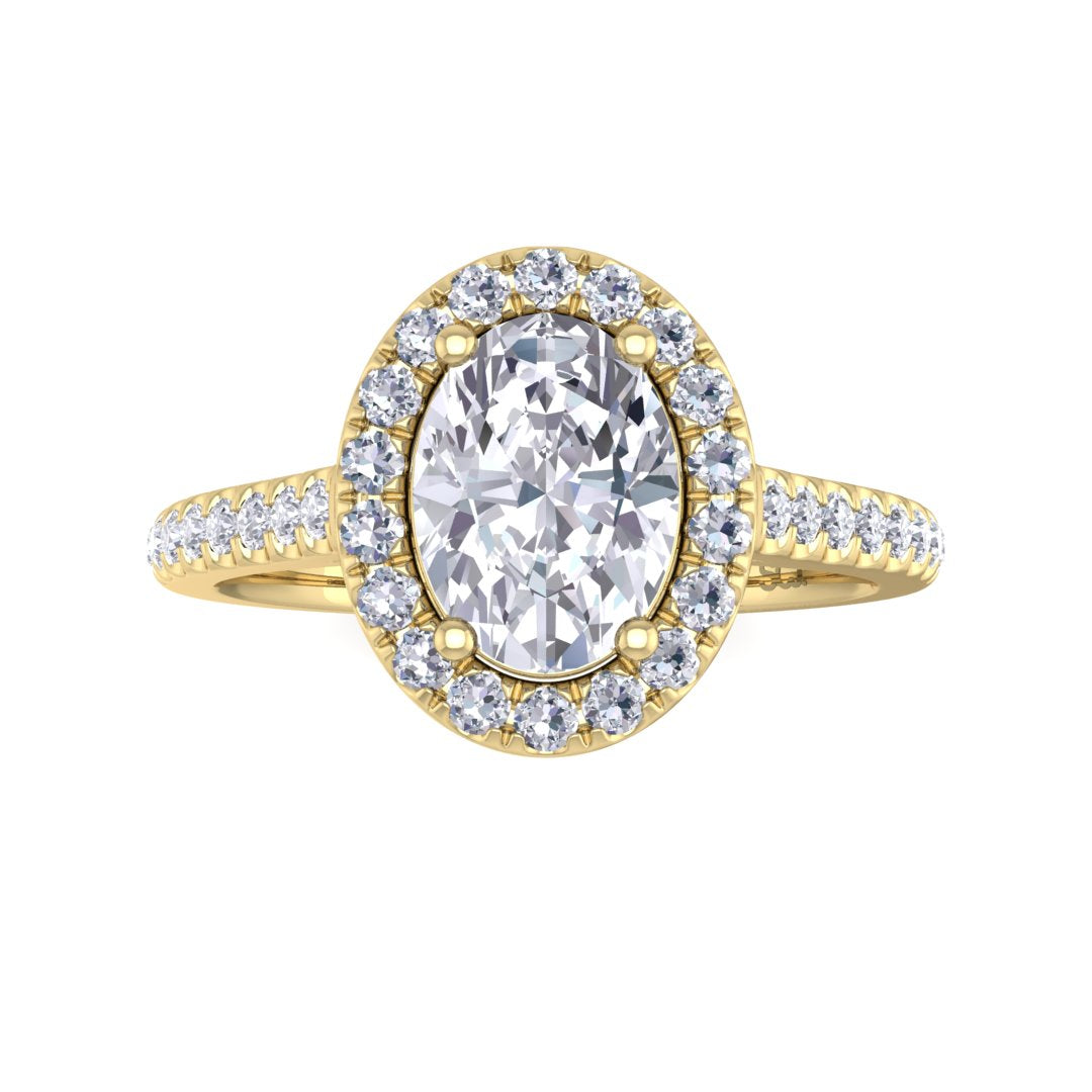 18k Yellow Gold 1.0ct Oval Moissanite Halo Engagement Ring 0.29tdw