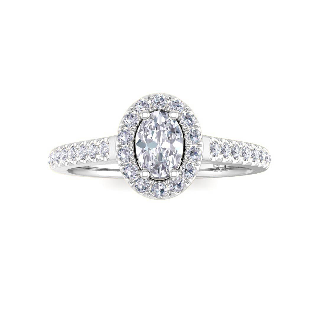 18k White Gold 0.33ct Oval Diamond Halo Engagement Ring 0.62tdw