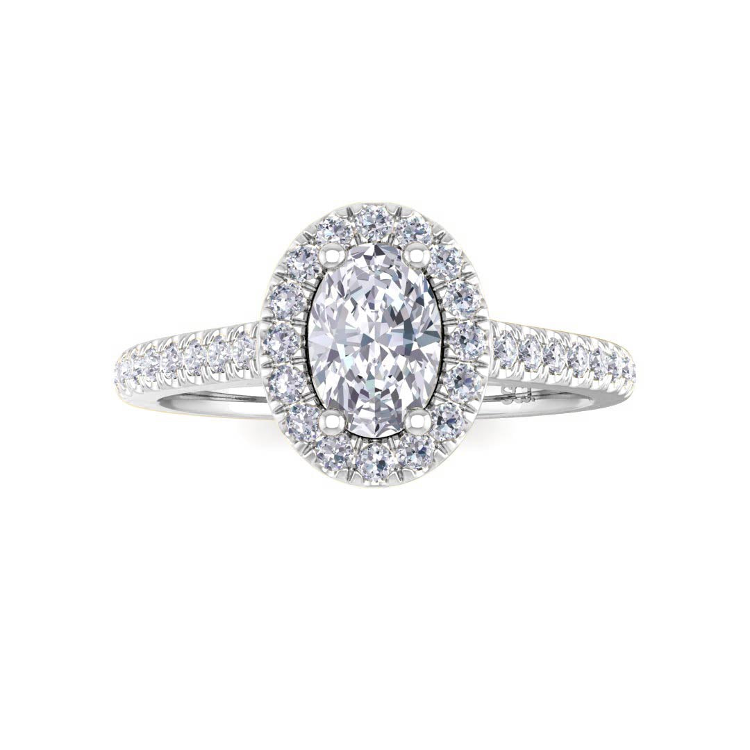 18k White Gold 0.5ct Oval Diamond Halo Engagement Ring 0.79tdw