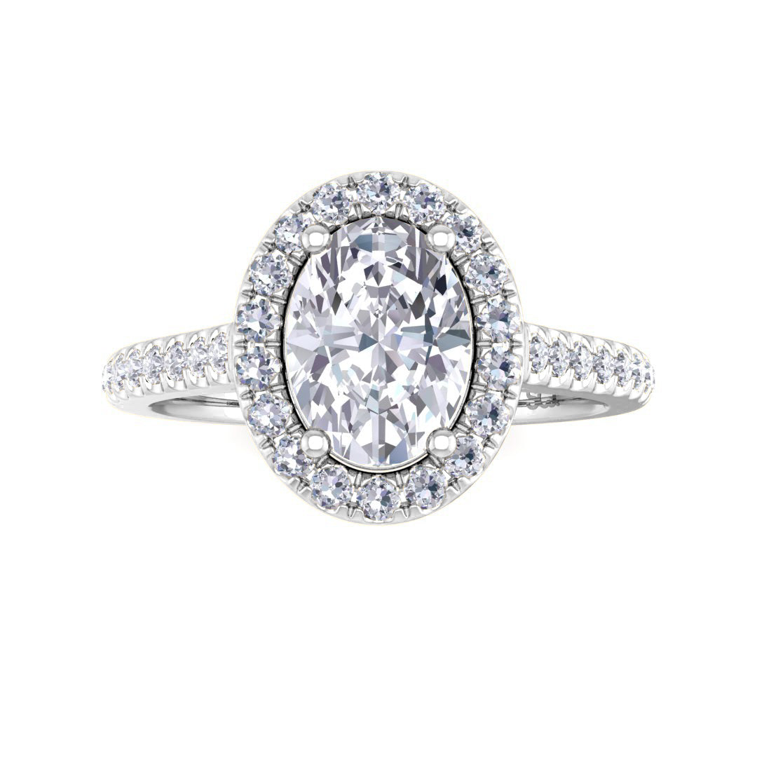 9k White Gold 1.0ct Oval Diamond Halo Engagement Ring 1.29tdw