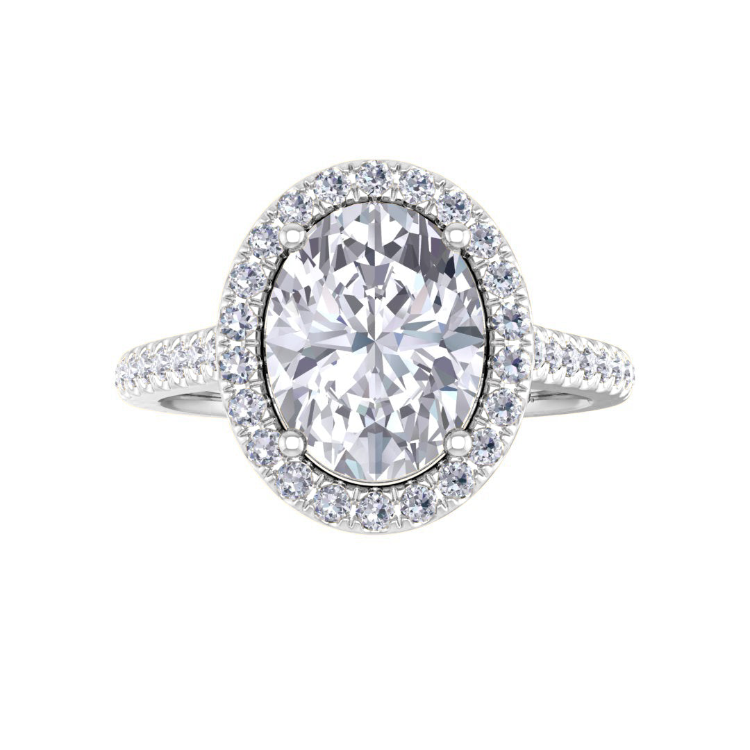 14k White Gold 2.0ct Oval Diamond Halo Engagement Ring 2.29tdw