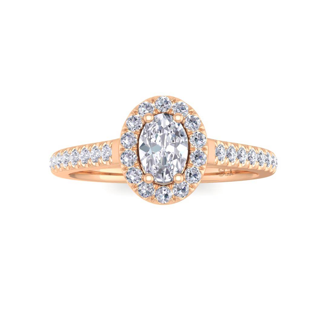14k Rose Gold 0.33ct Oval Diamond Halo Engagement Ring 0.62tdw