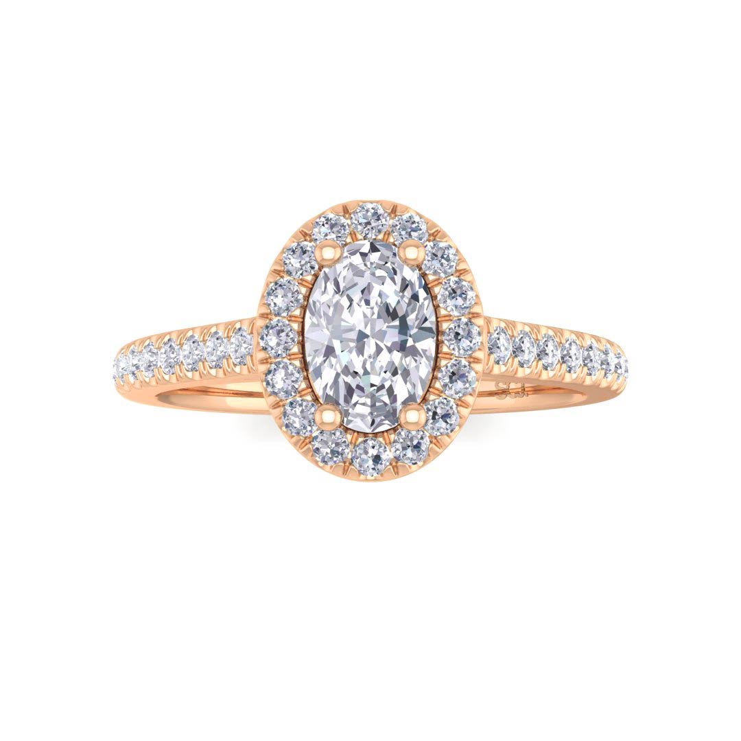 18k Rose Gold 0.5ct Oval Diamond Halo Engagement Ring 0.79tdw