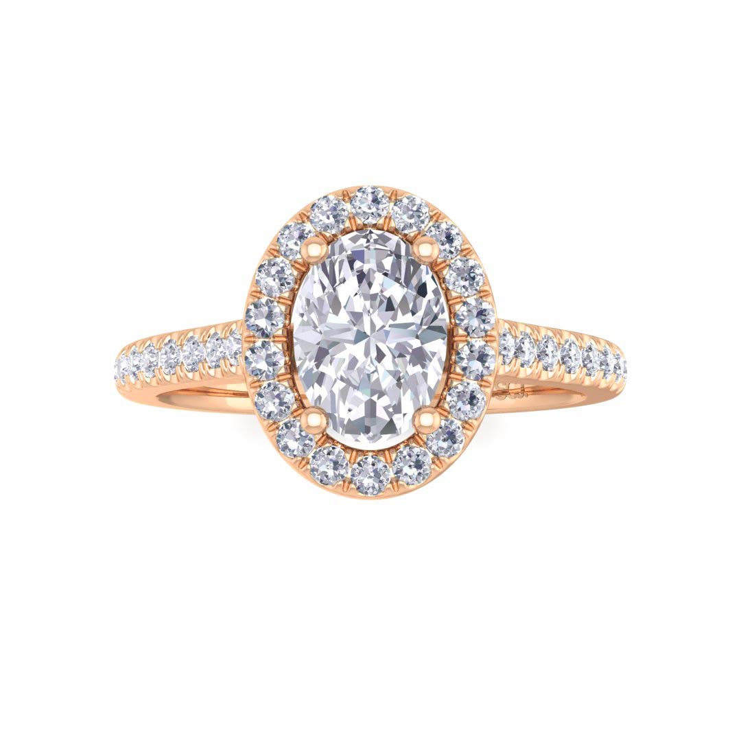 14k Rose Gold 0.75ct Oval Diamond Halo Engagement Ring 1.04tdw