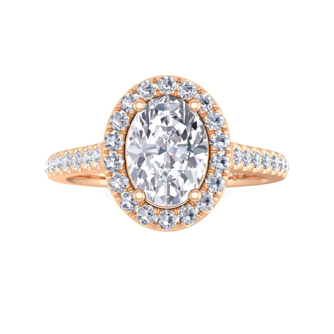 18k Rose Gold 1.0ct Oval Diamond Halo Engagement Ring 1.29tdw