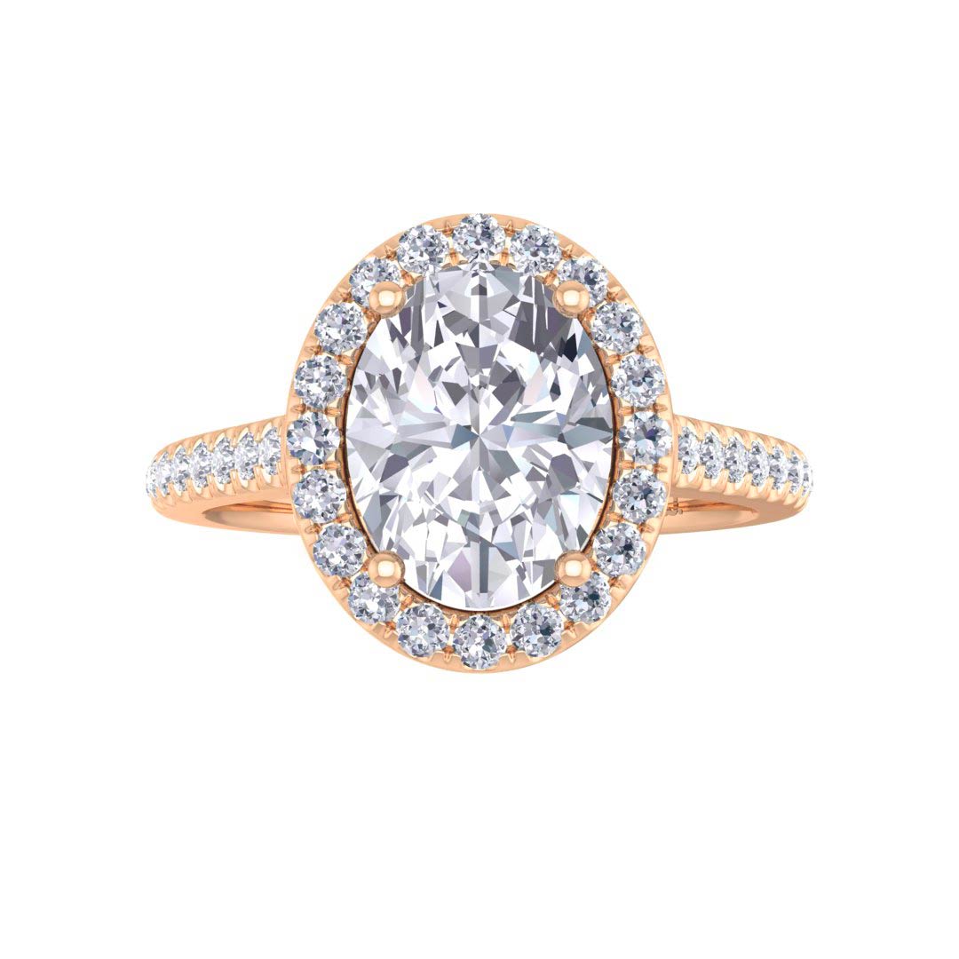 14k Rose Gold 1.5ct Oval Diamond Halo Engagement Ring 1.79tdw