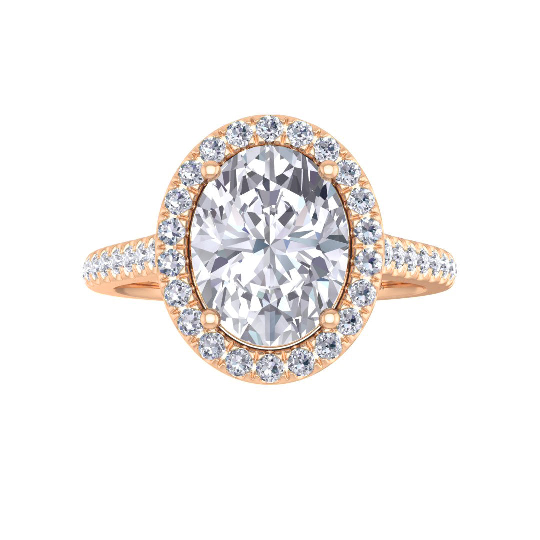 9k Rose Gold 2.0ct Oval Diamond Halo Engagement Ring 2.29tdw