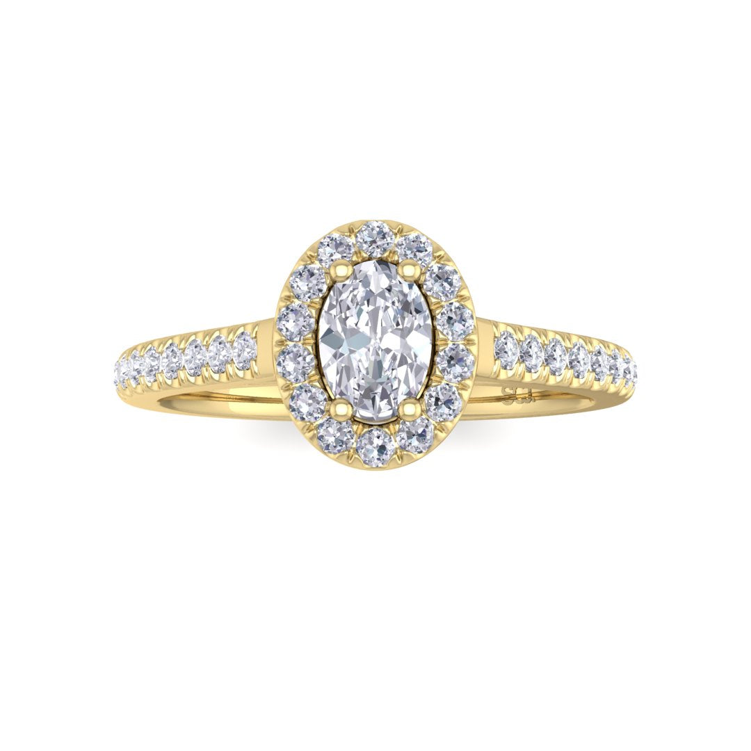 14k Yellow Gold 0.33ct Oval Diamond Halo Engagement Ring 0.62tdw