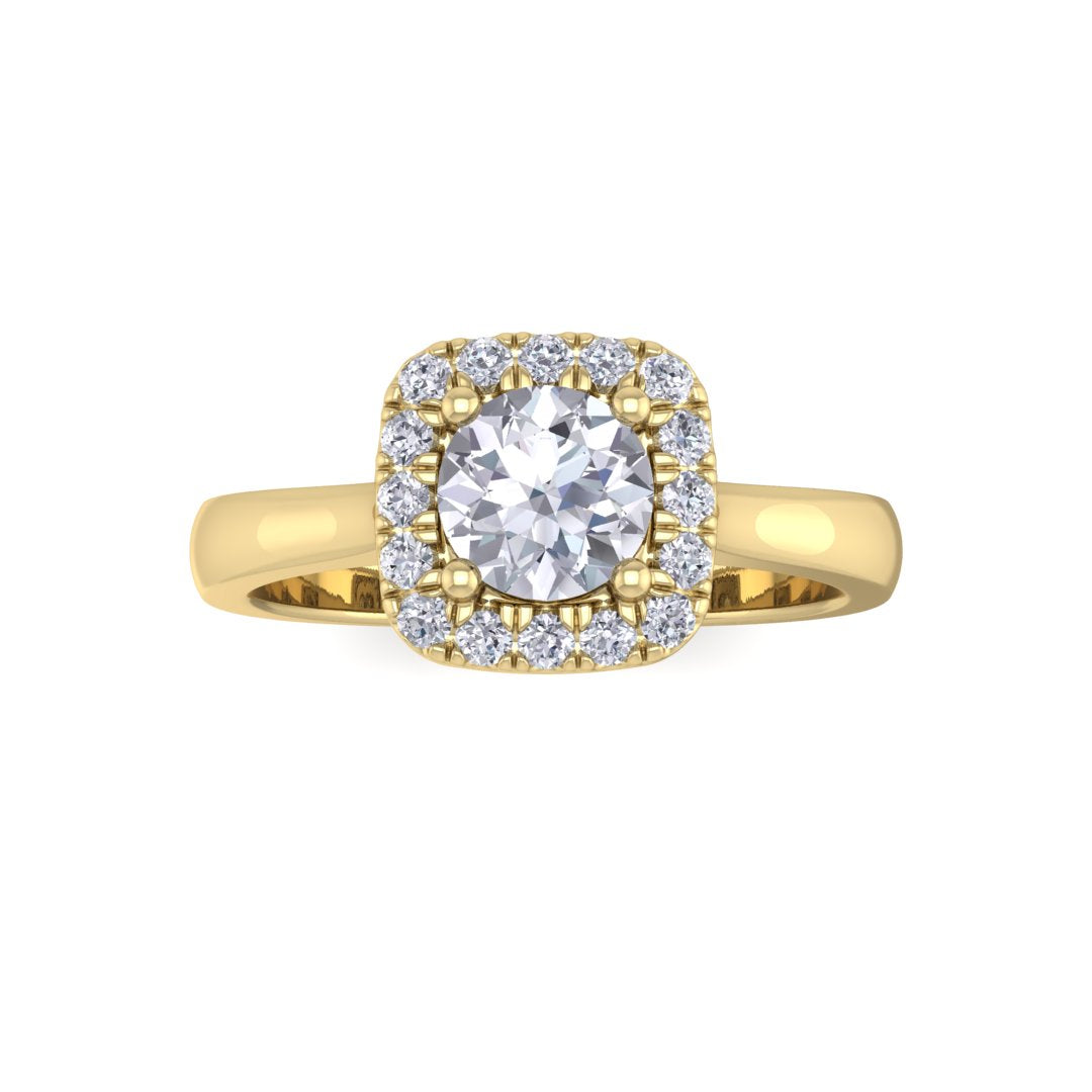 9k Yellow Gold 0.5ct Round Brilliant Diamond Halo Engagement Ring 0.63tdw