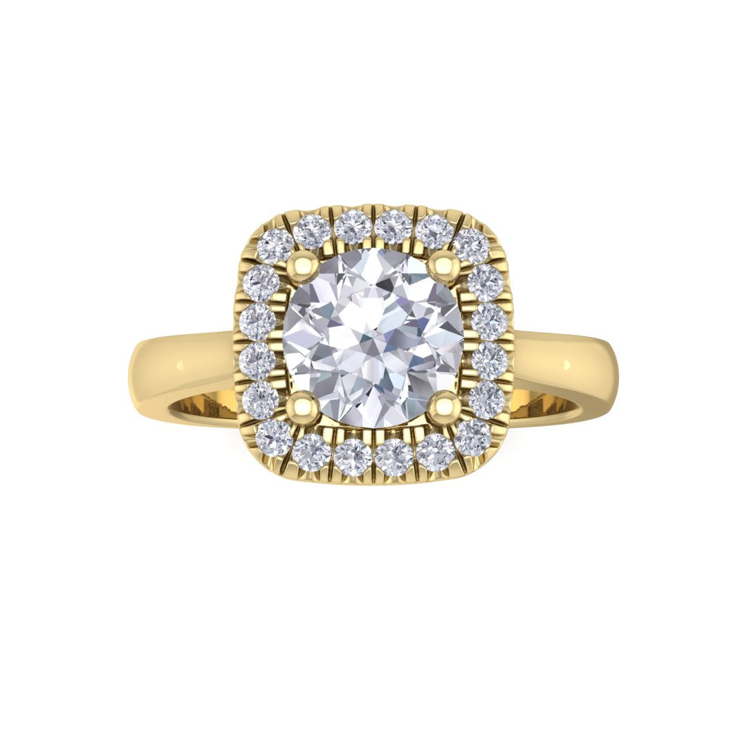 18k Yellow Gold 0.75ct Round Brilliant Diamond Halo Engagement Ring 0.88tdw