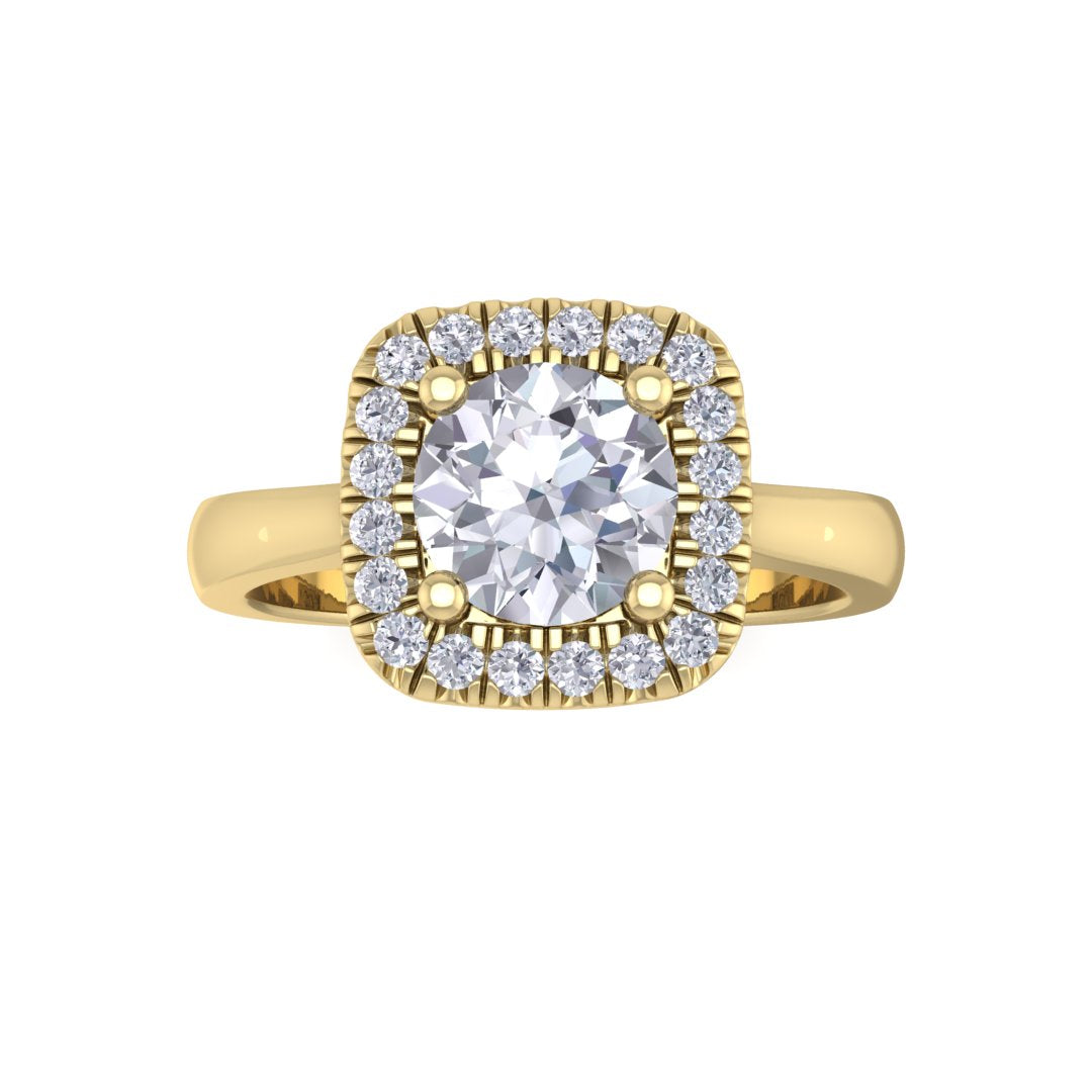 9k Yellow Gold 0.75ct Round Brilliant Lab Diamond Halo Engagement Ring 0.88tdw