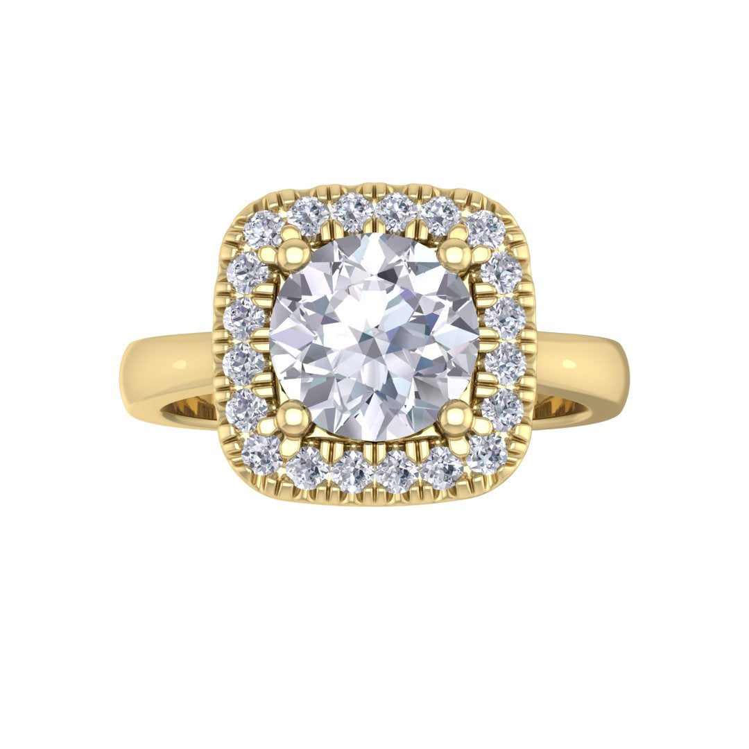 9k Yellow Gold 1.0ct Round Brilliant Diamond Halo Engagement Ring 1.13tdw