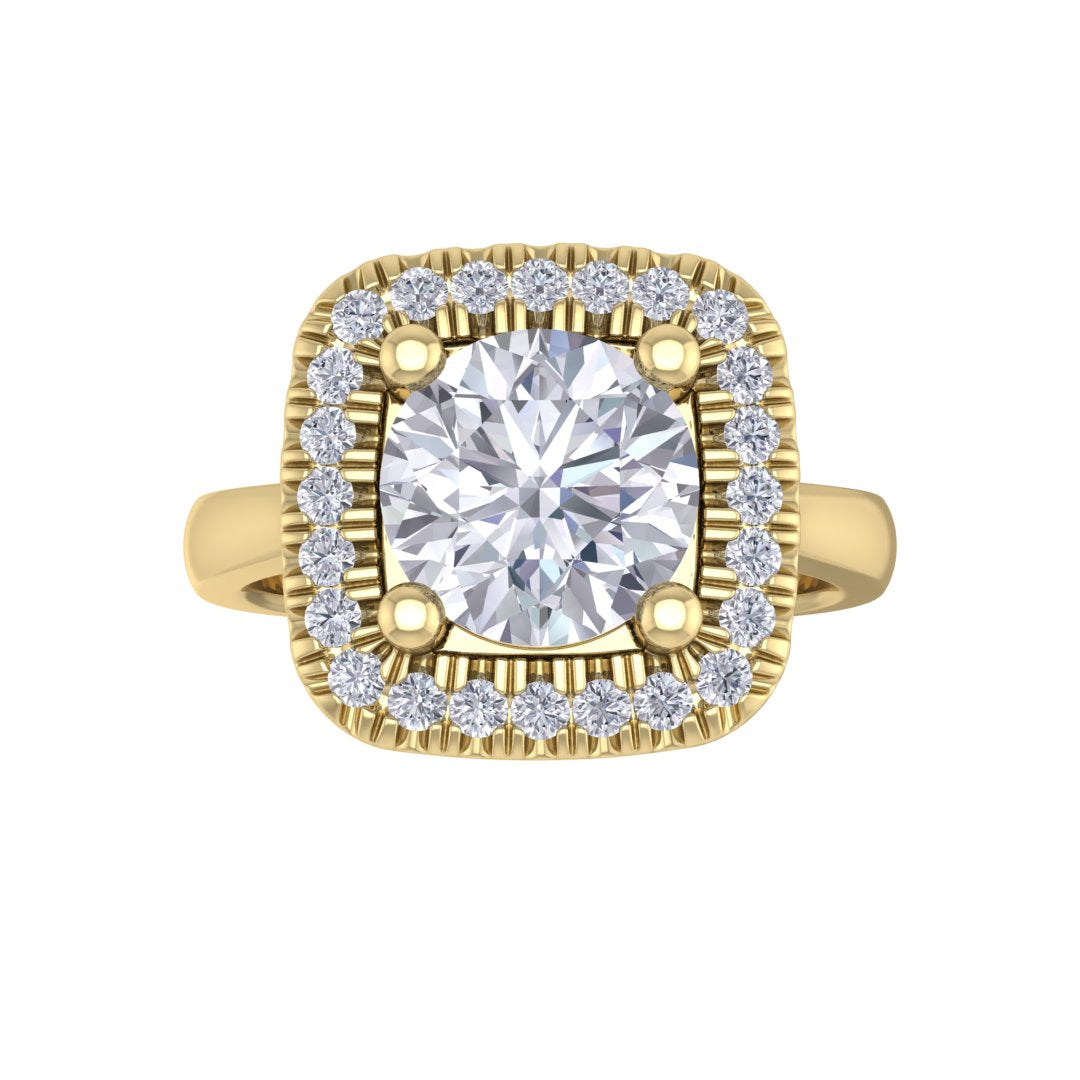 9k Yellow Gold 1.5ct Round Brilliant Diamond Halo Engagement Ring 1.63tdw