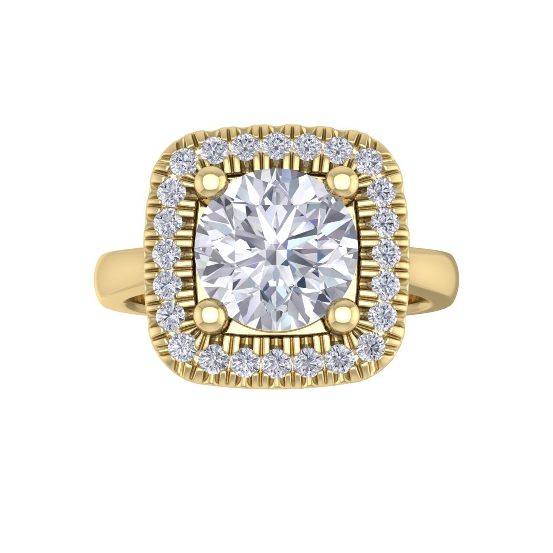 14k Yellow Gold 1.5ct Round Brilliant Diamond Halo Engagement Ring 1.63tdw